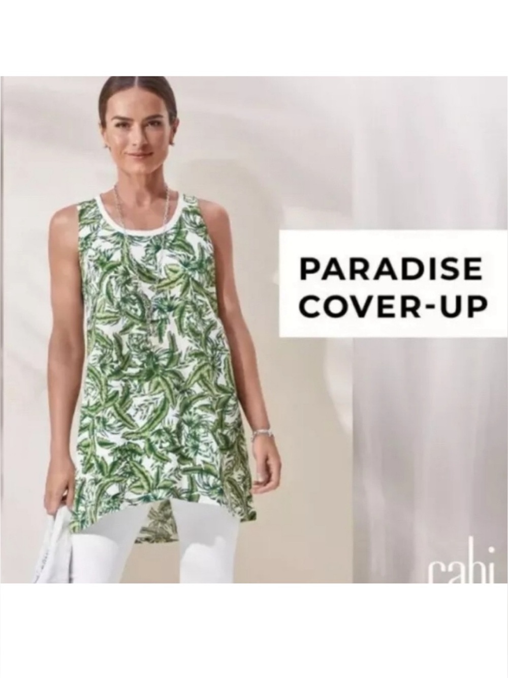 Cabi 5994 Paradise Cover Up Green Leaf Print Tank Dress Palm Leaf Medium